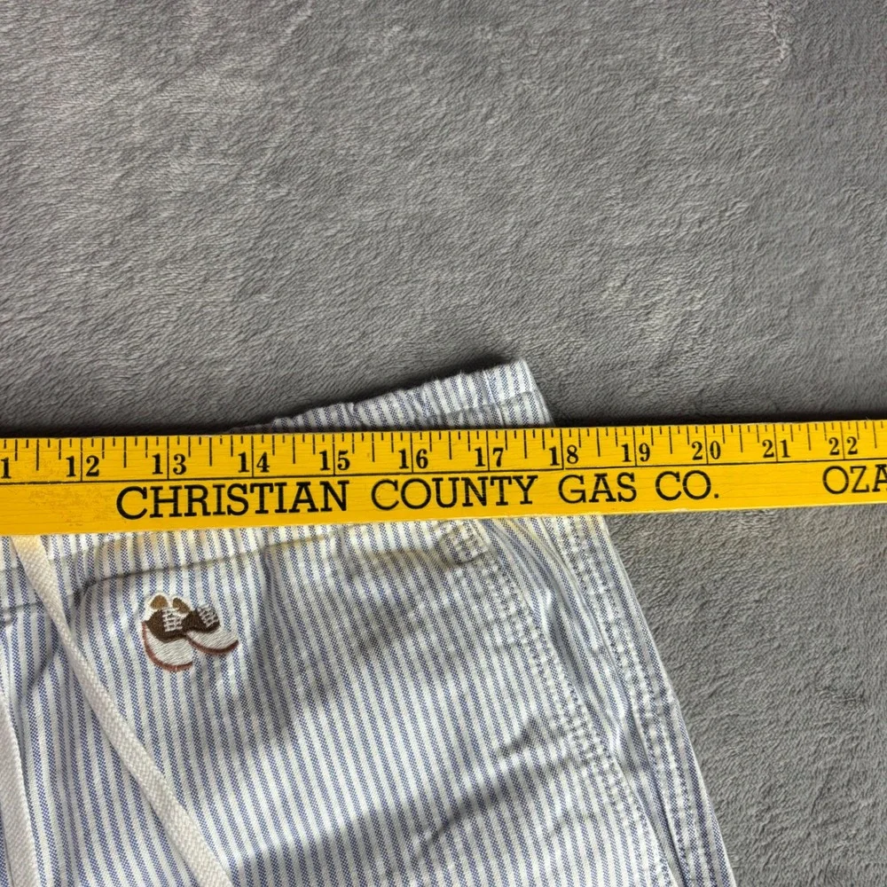 Polo Ralph Lauren Shorts Men XL Blue Seersucker Striped Saddle Shoe Embroidered